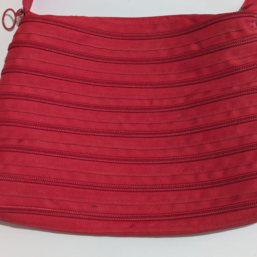 Zip It Zipper Crossbody Bag Red Novelty Purse Multi Zip Lightweight Y2K